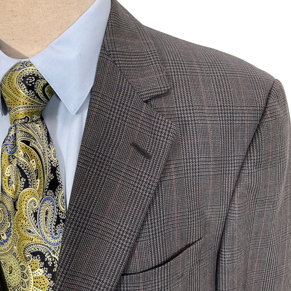 Copley Blazer Mens 44R Gray‎ Blue Pink Plaid Kane Bespoke Career Jacket Wool